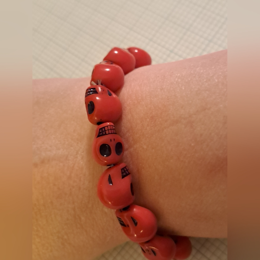 Bold Red Skull Bead Bracelet